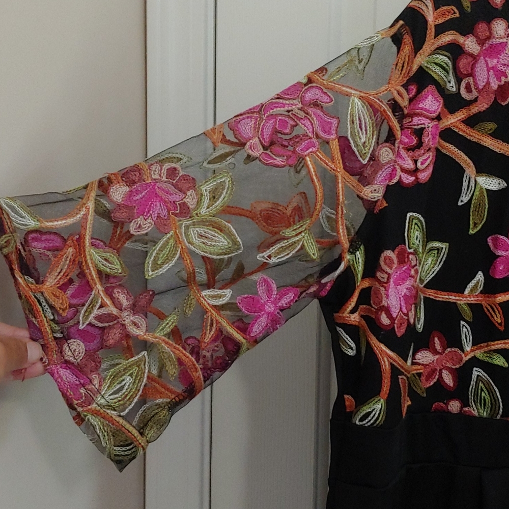 Sheer Floral Embroidered Sleeve Dress!! - Picture 3 of 7